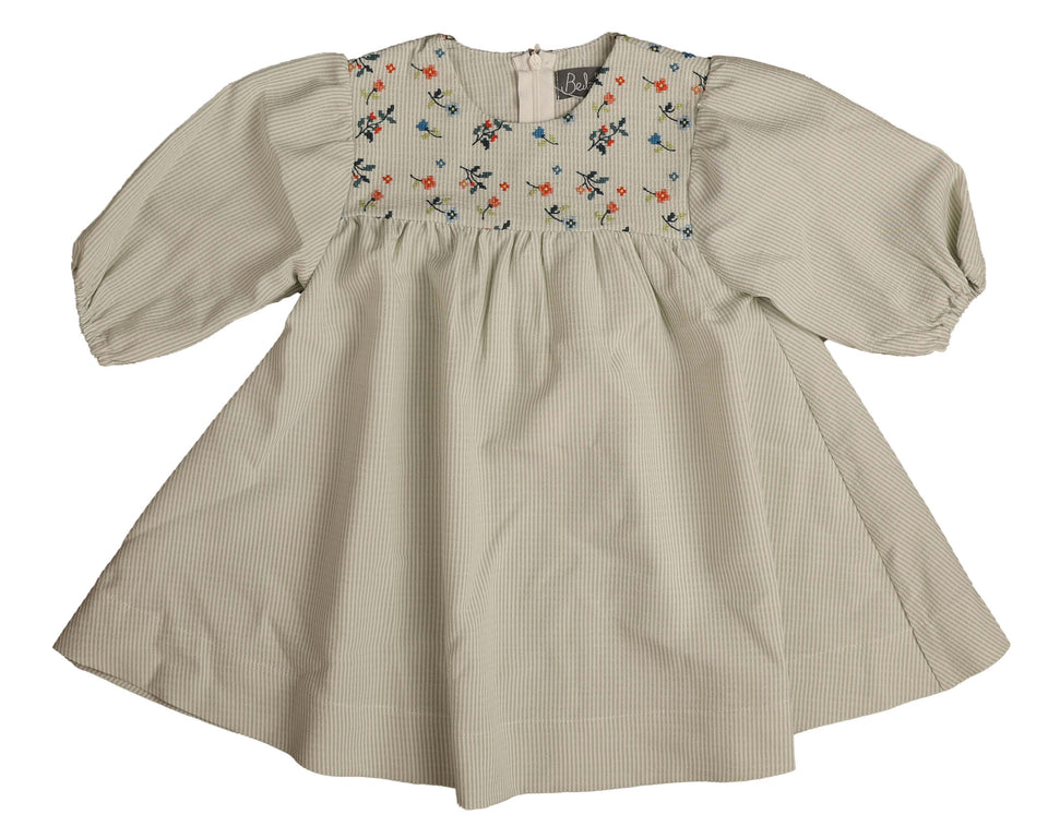 Belati Green Embroidered Round Yoke Dress