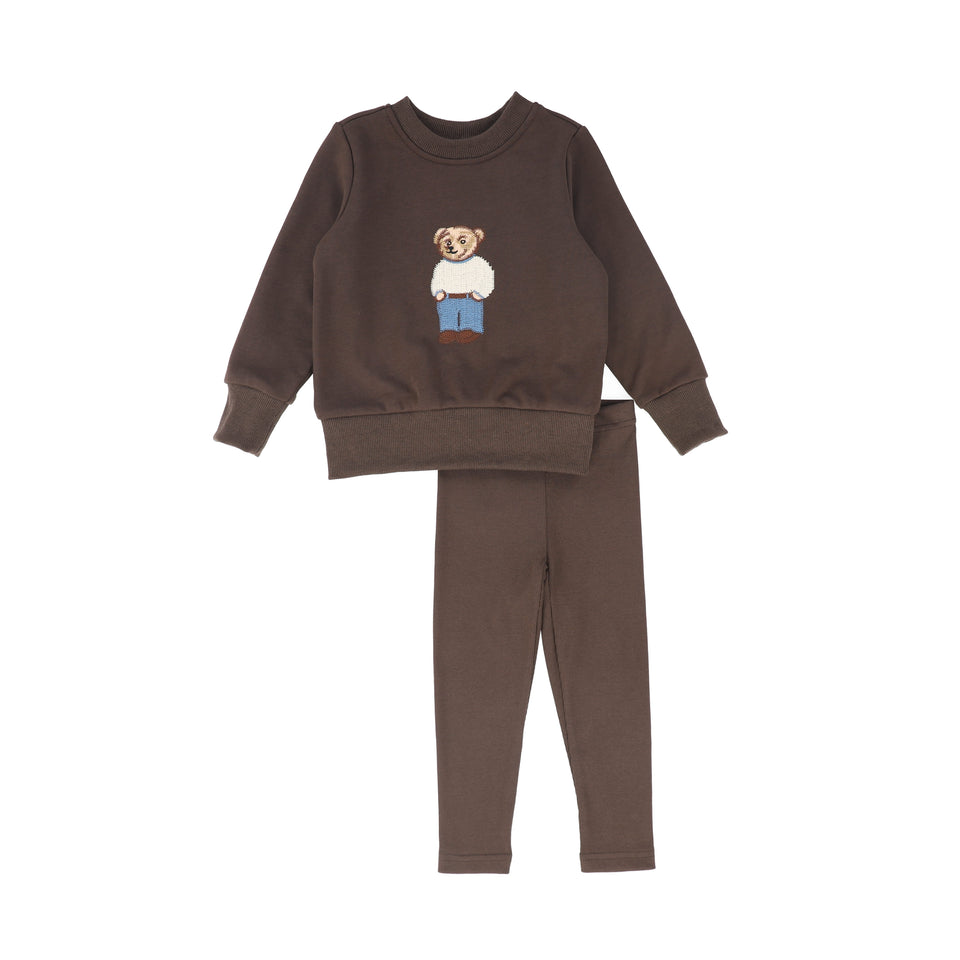 Bamboo Brown Boys Embroidered Doll Sweatshirt Set