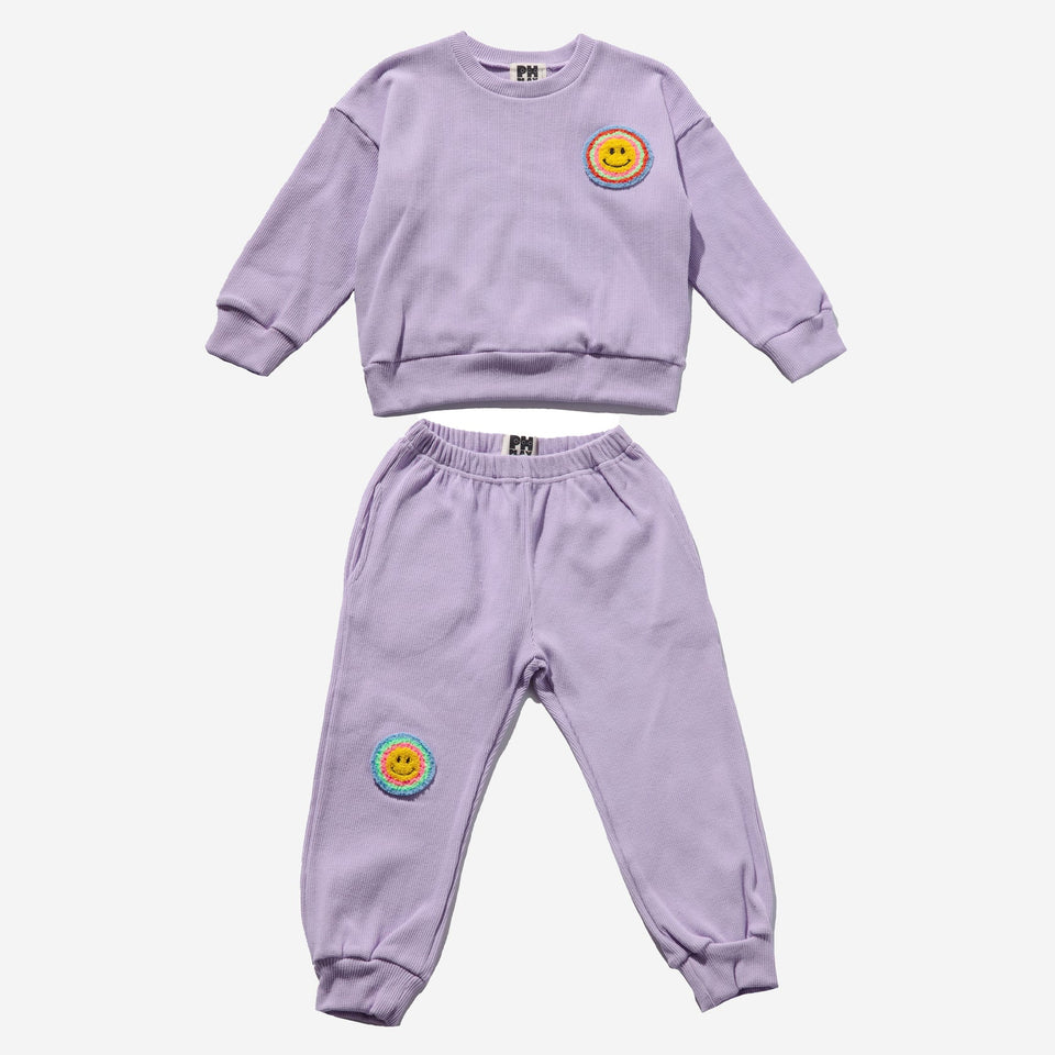 PH Play Purple Waffle Knit Sweat Set with Small Smiley