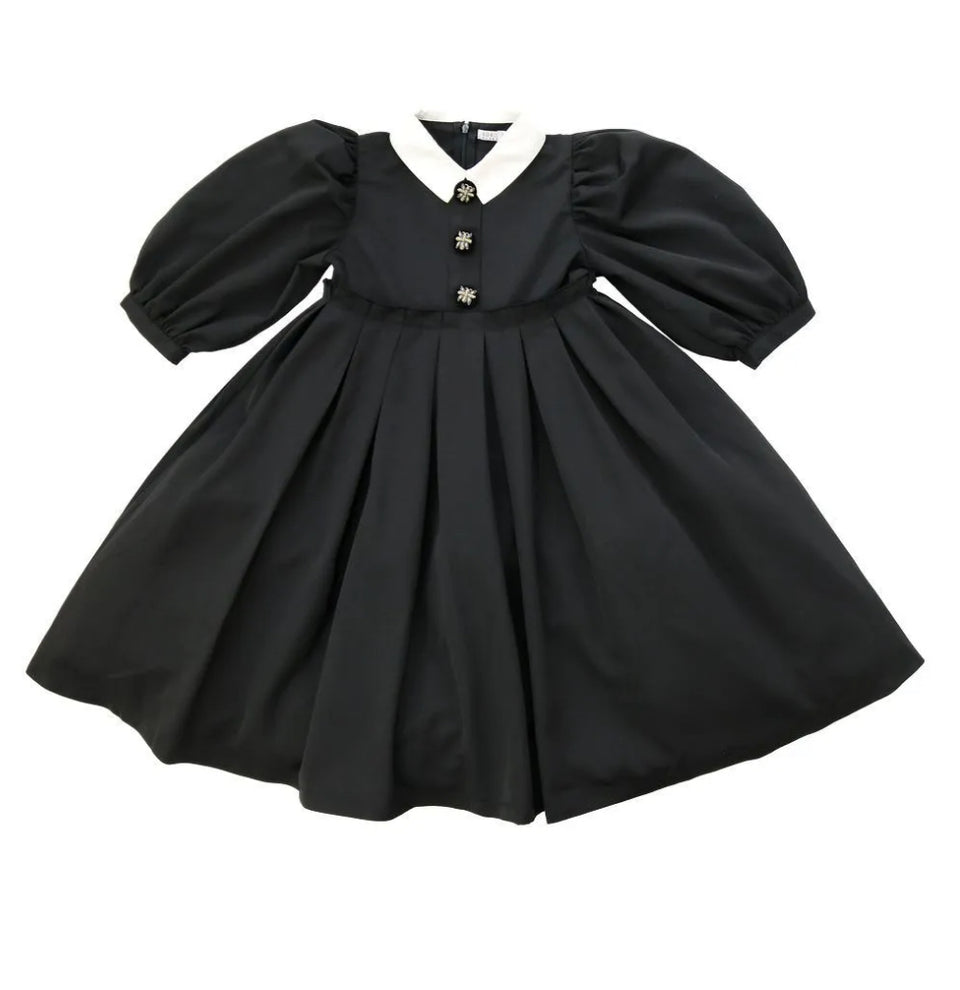 Coco Blanc Black Taffeta 3/4 Sleeve Dress