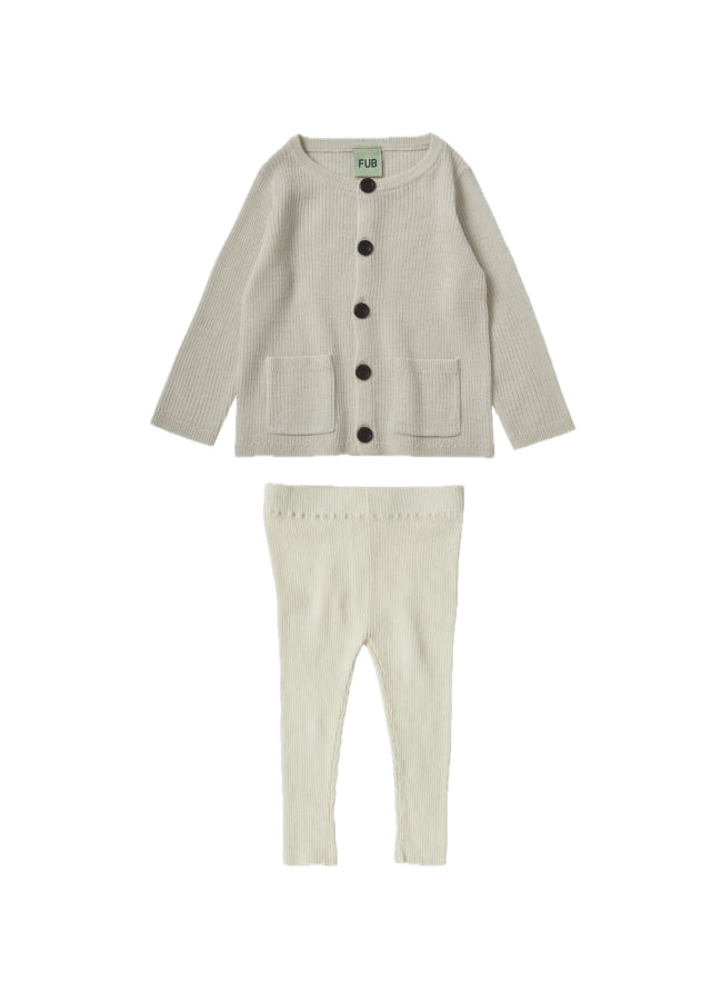 Fub Ecru Ribbed Cardigan Baby Set w/ Leggings