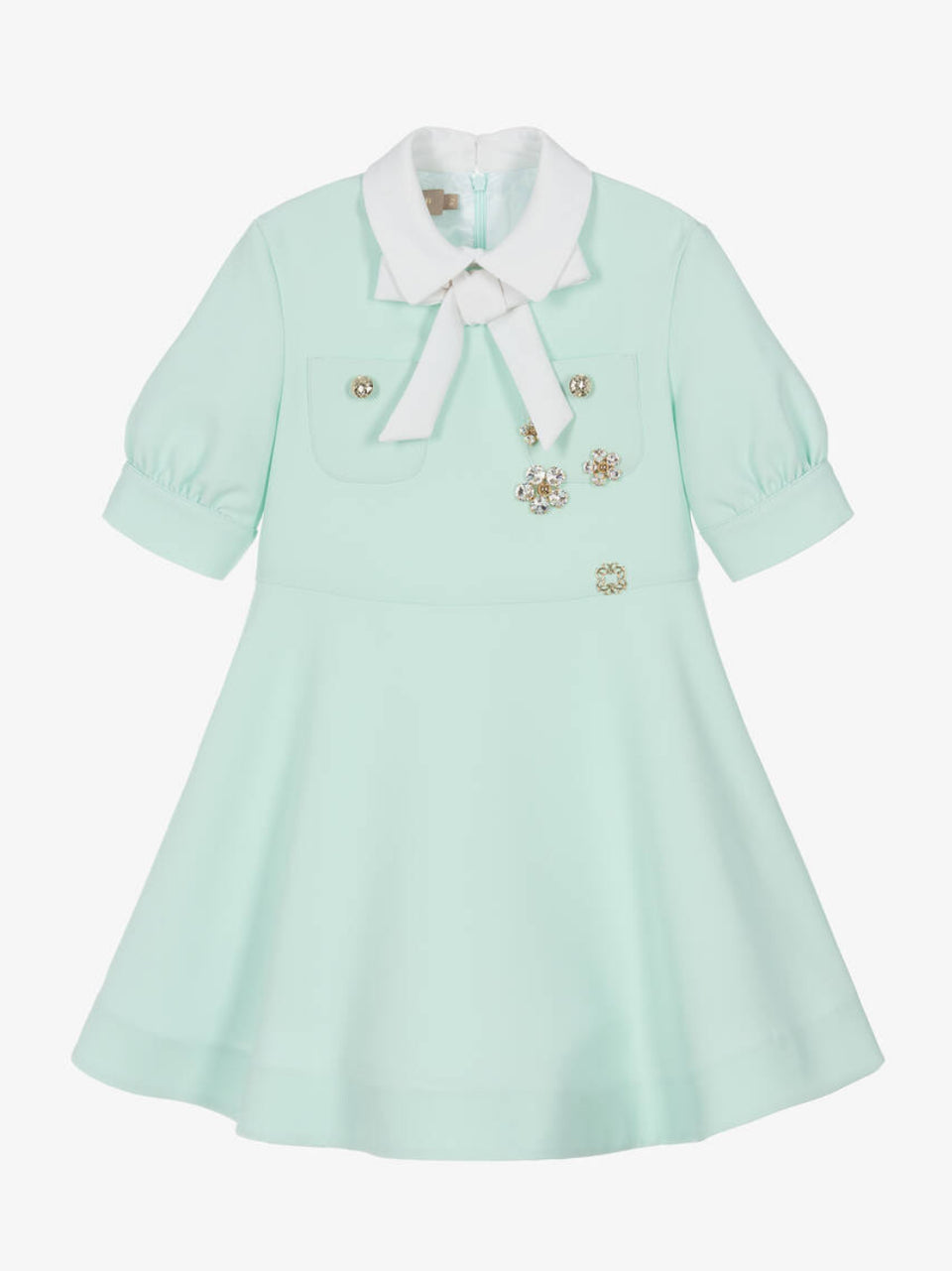 Elie Saab Green Crepe Dress with Bow and Flowers