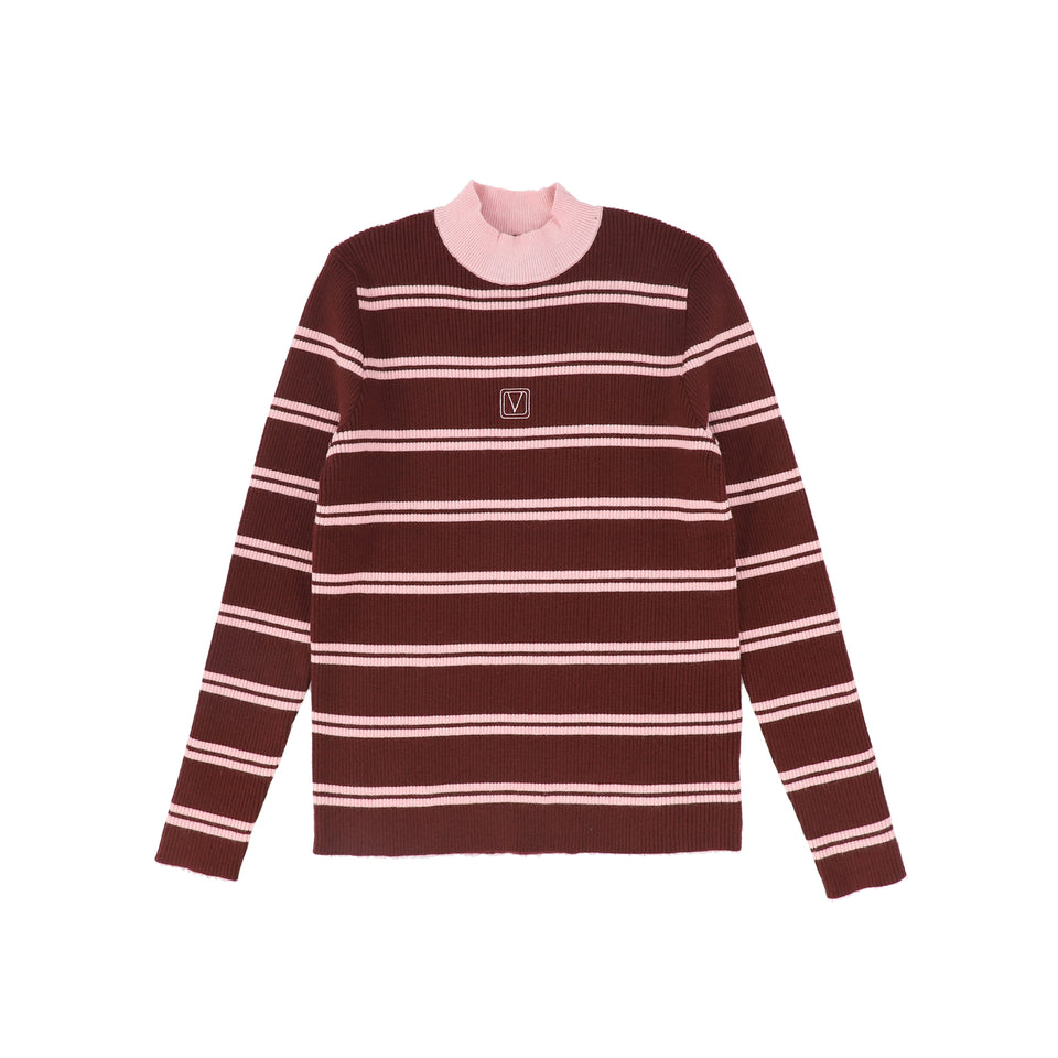 Valentina Burgundy Ribbed Knit Stripe Turtleneck