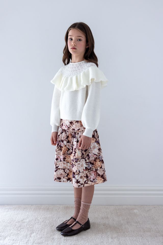 Petite Amalie Cream Pointelle Ruffle Sweater