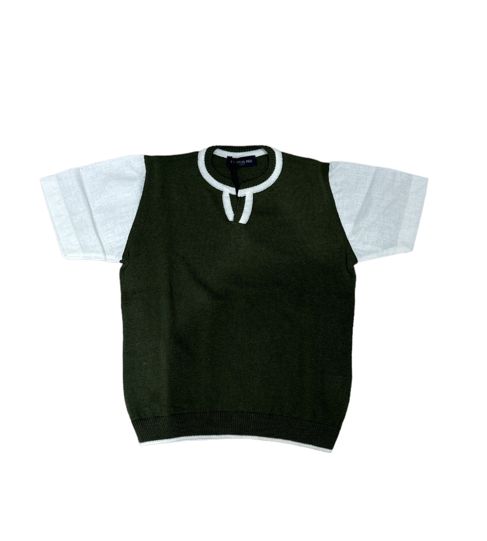 Emanuel Pris Green Sweater with Shirt Sleeves