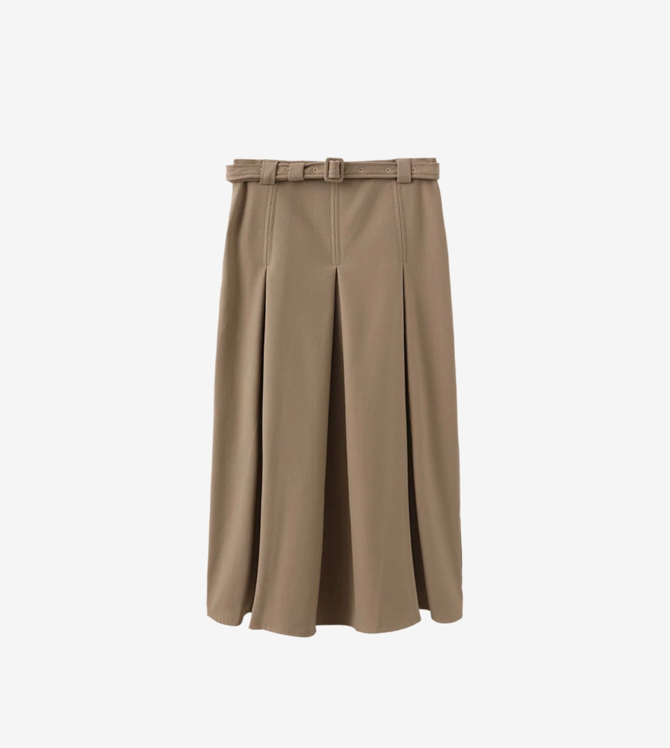 Mocha Mica Wool Midi Skirt