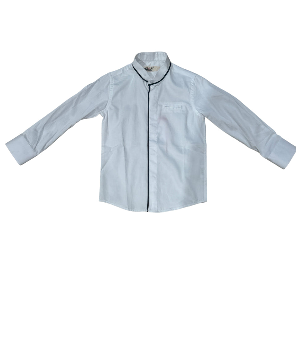 Nove White Shirt with Black Trim and Mandarin Collar
