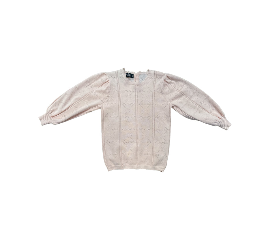 Belati Pink Knit Pointelle 3/4 Sleeve Sweater Top
