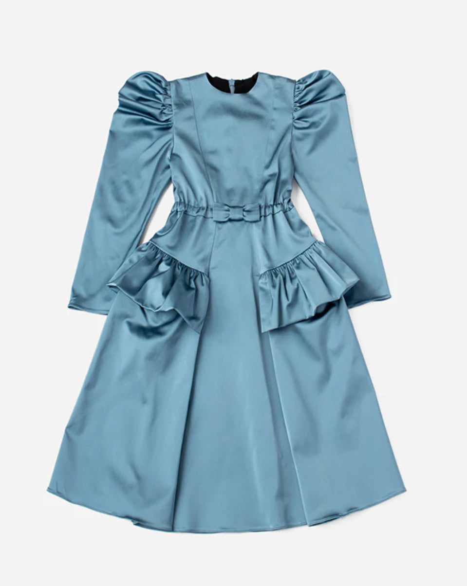 Venera Arapu Blue Dressy Satin Bow Dress