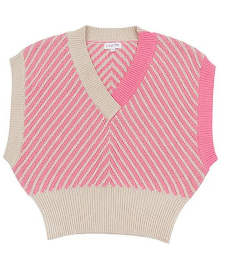 Luna Mae Lila Two Tone Knit Bubblegum Vest