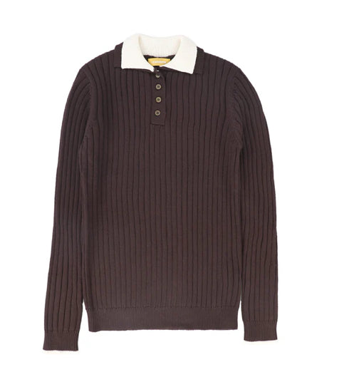 Le Bourdon Brown Wide Ribbed Collar Sweater