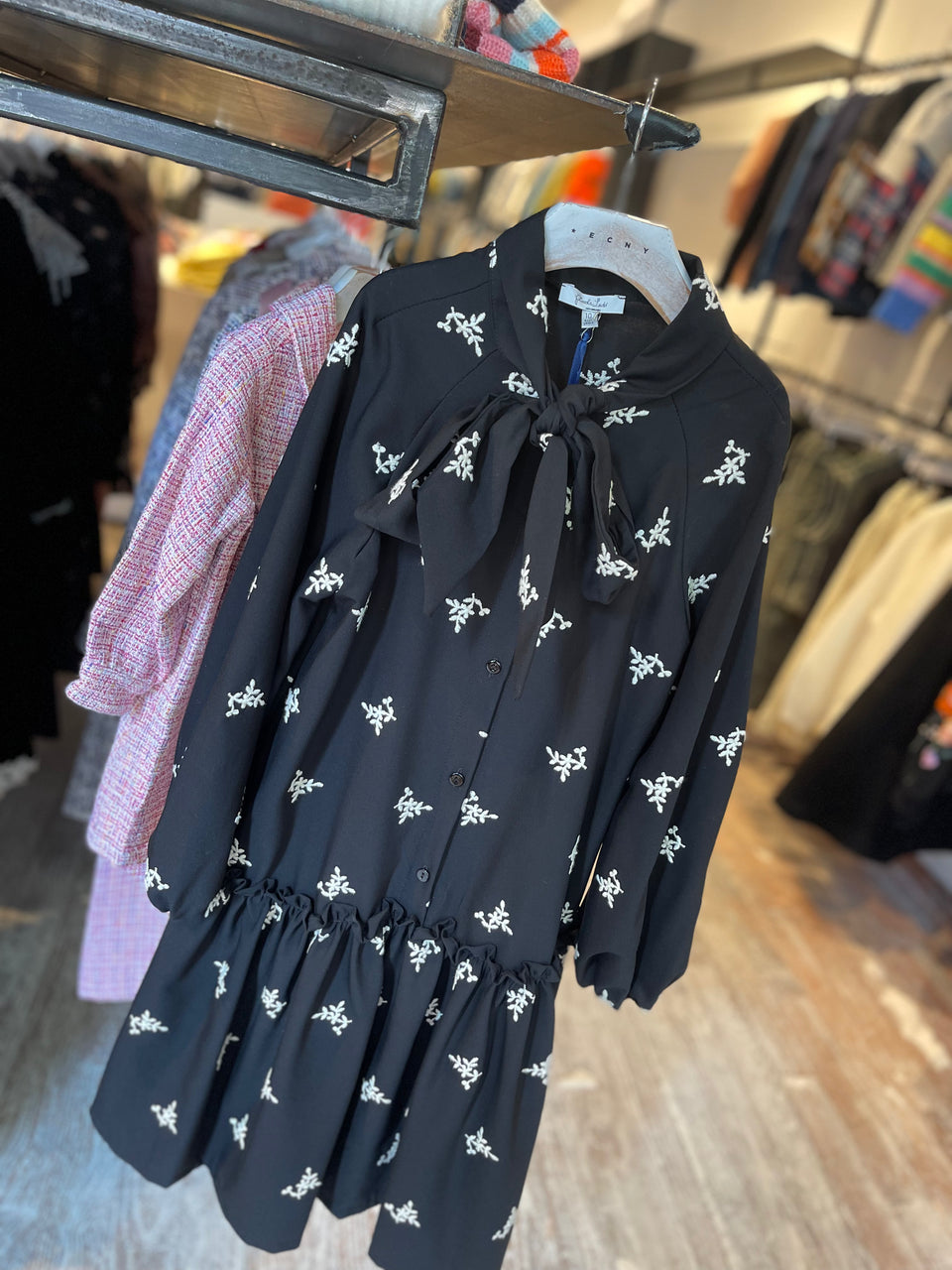 Piccola Ludo Nero White Floral Embroidered Dress