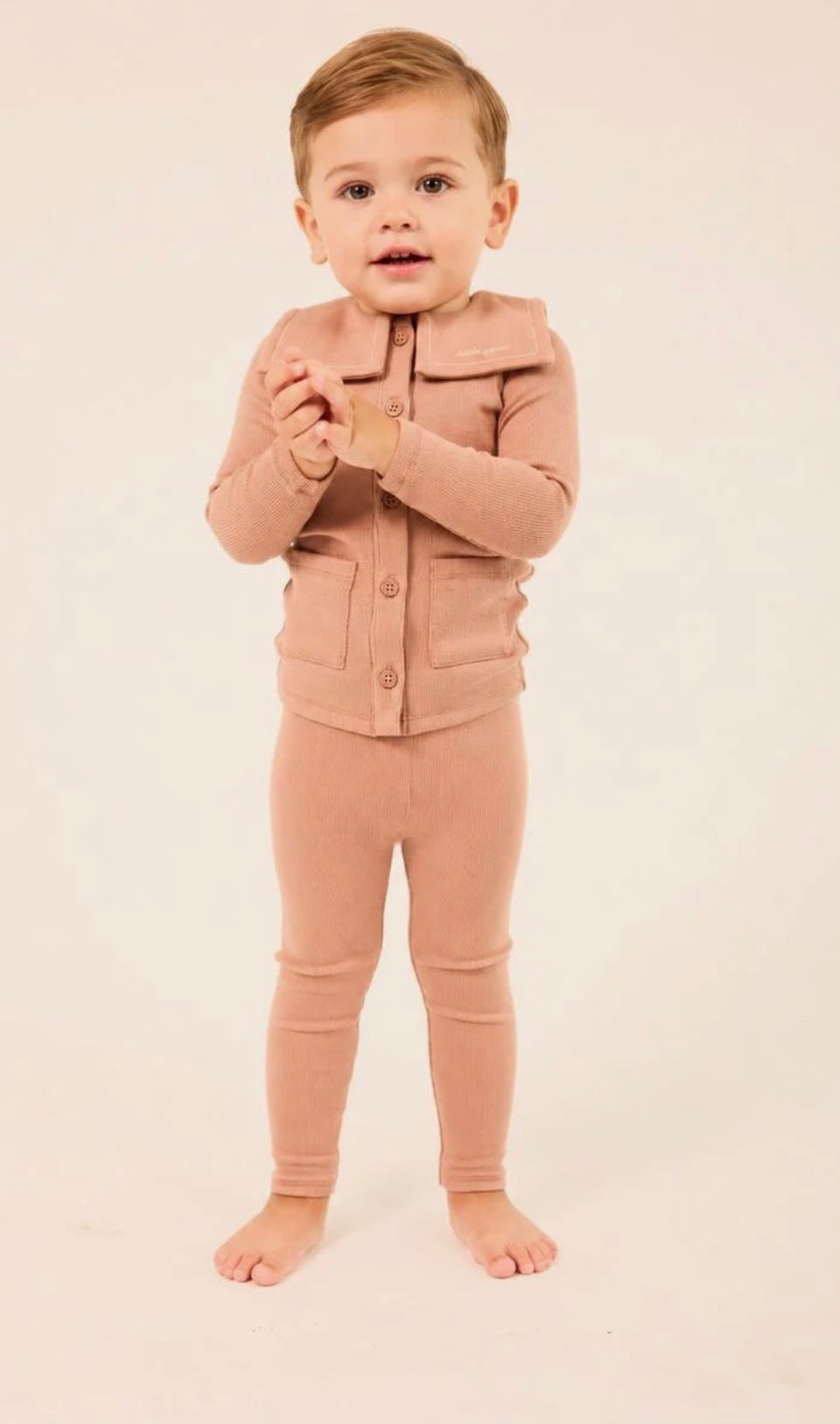 Little Parni Pink Embroidered Collar Cardigan Set
