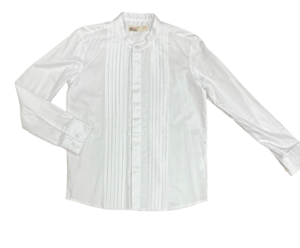 Nove White Tuxedo Style Shirt with Mandarin Collar