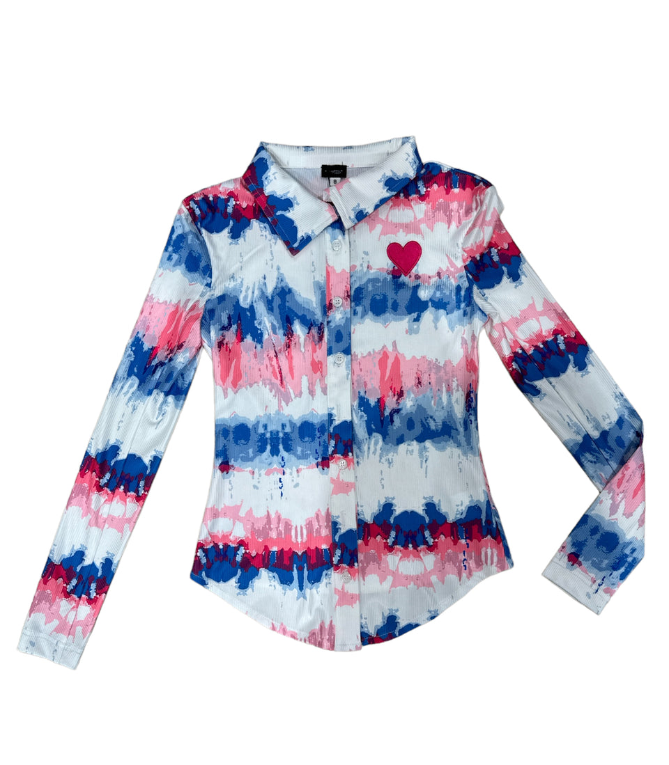 Once Upon A Teen Tie Dye Button Down Tshirt with Collar