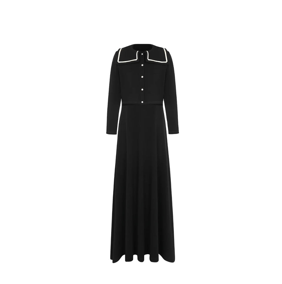 Little Parni Black Embroidered Collar Teen Maxi Dress