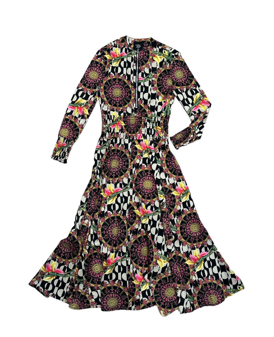 Exhibit Soho Black Multi Printed Smock Waist Dress