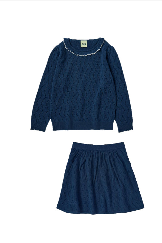 Fub Pond Blue Pointelle Blouse/Skirt Set