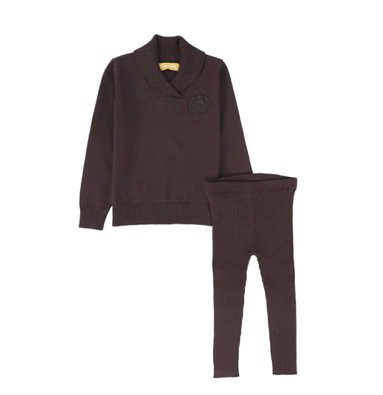 Le Bourdon Brown Wrap Neck Sweater Set