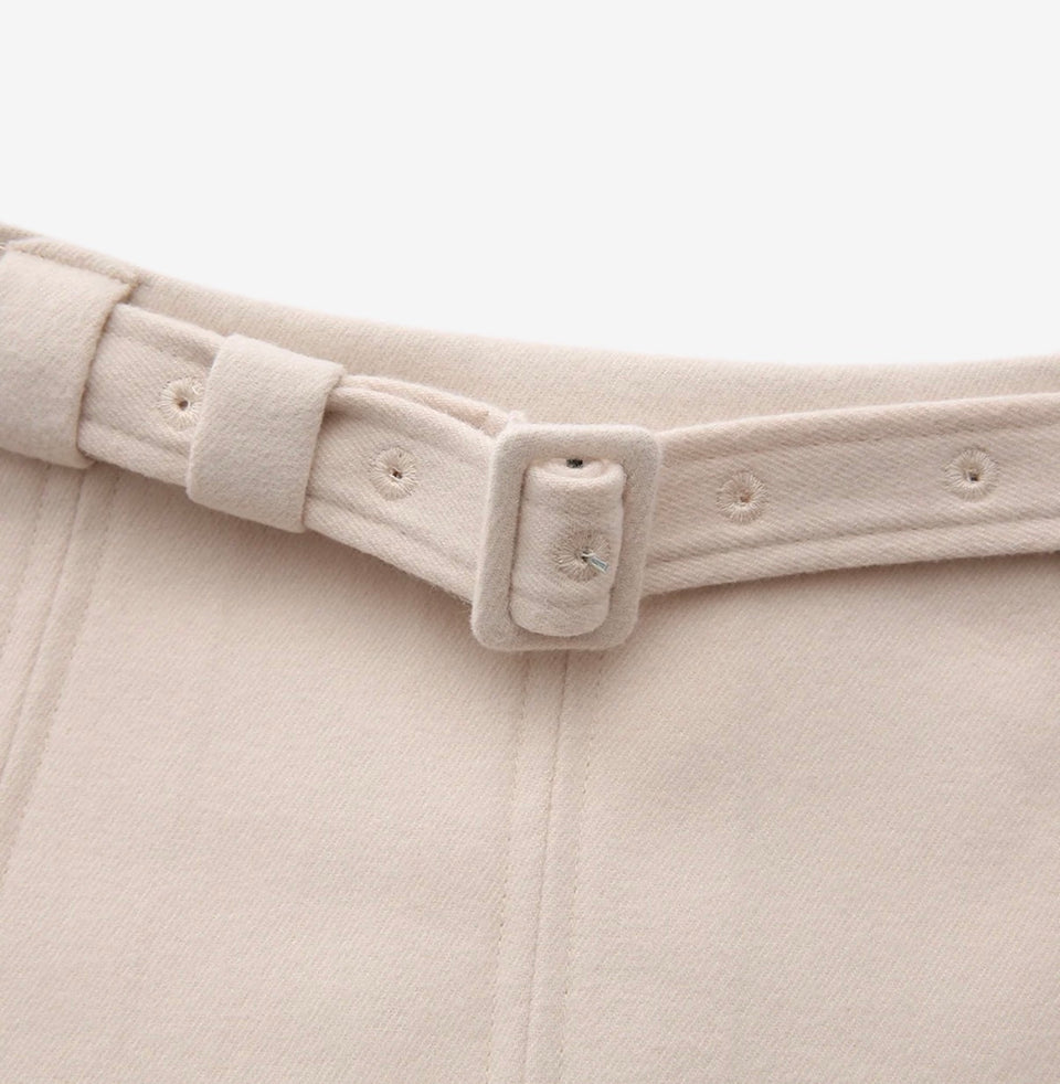 Cream Mica Wool Midi Skirt