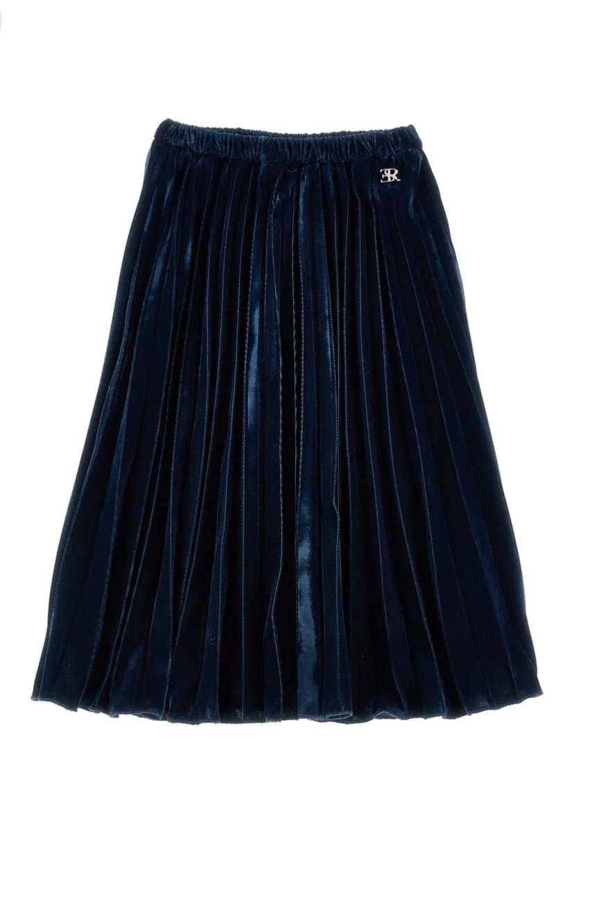 Ermanno Scervino Navy Velvet Pleated Skirt
