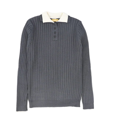 Le Bourdon Grey Wide Ribbed Collar Sweater