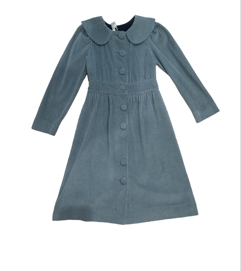Venera Arapu Blue Corduroy Dress with Collar Elegant Child NY