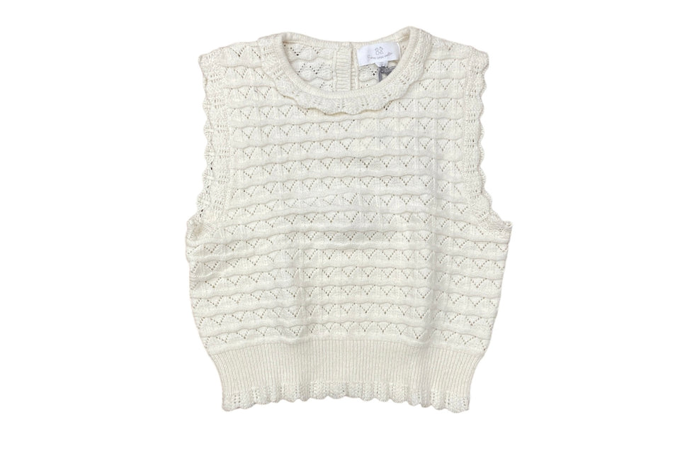 Cera Una Volta Cream Crochet Knit Vest Size down 2 sizes