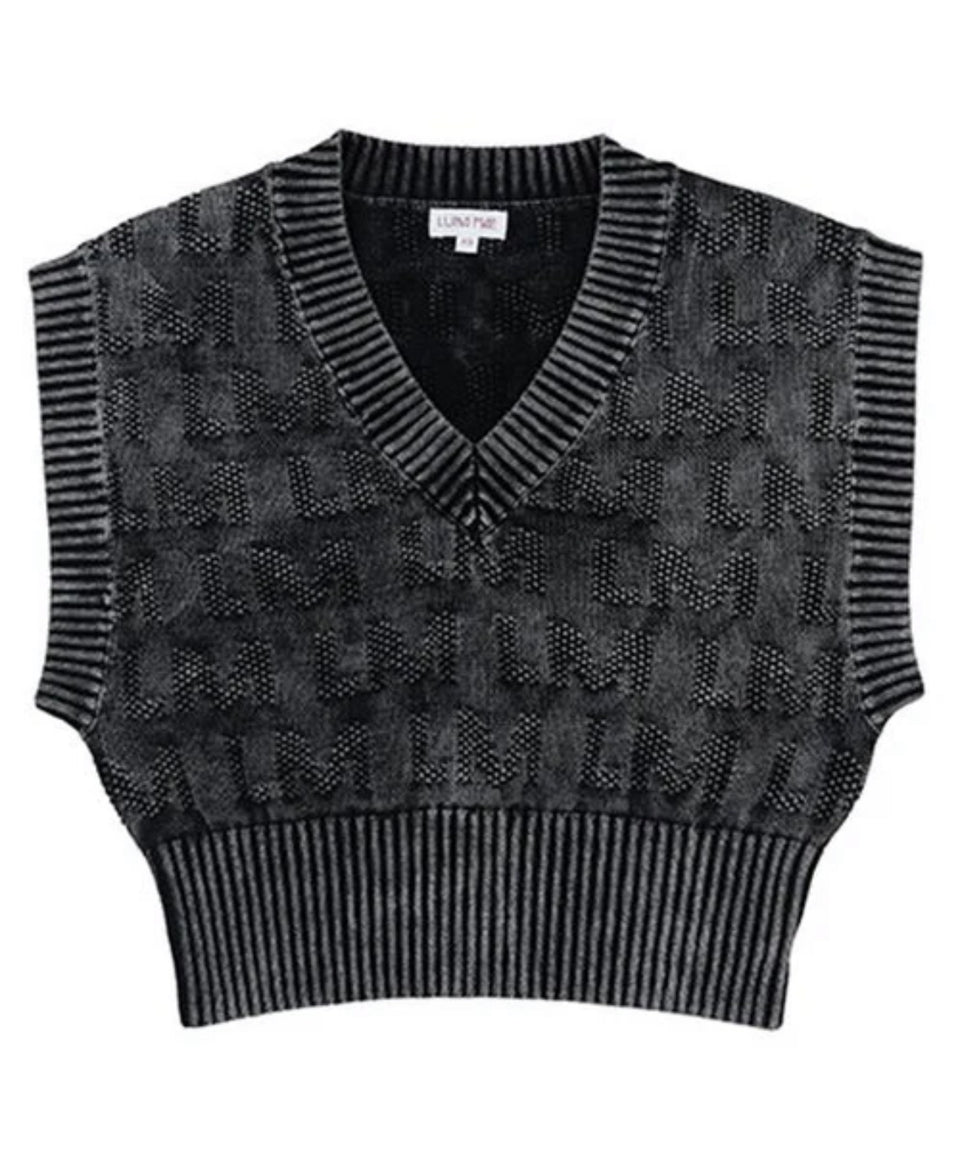 Luna Mae Isla Black Denim Distressed Vest