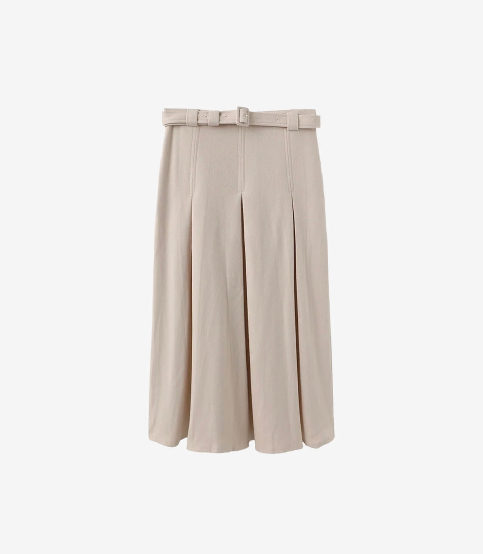 Cream Mica Wool Midi Skirt