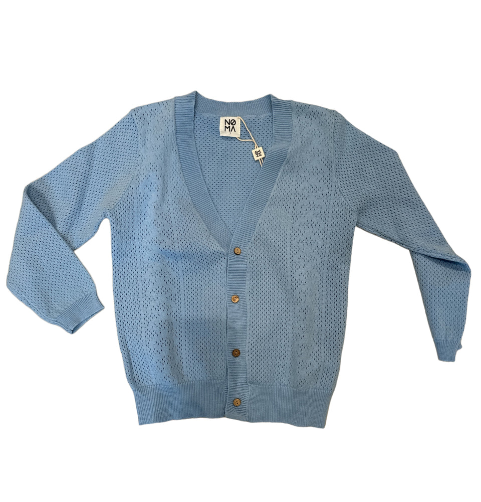 Noma Light Blue Knit Pointelle Boys Cardigan