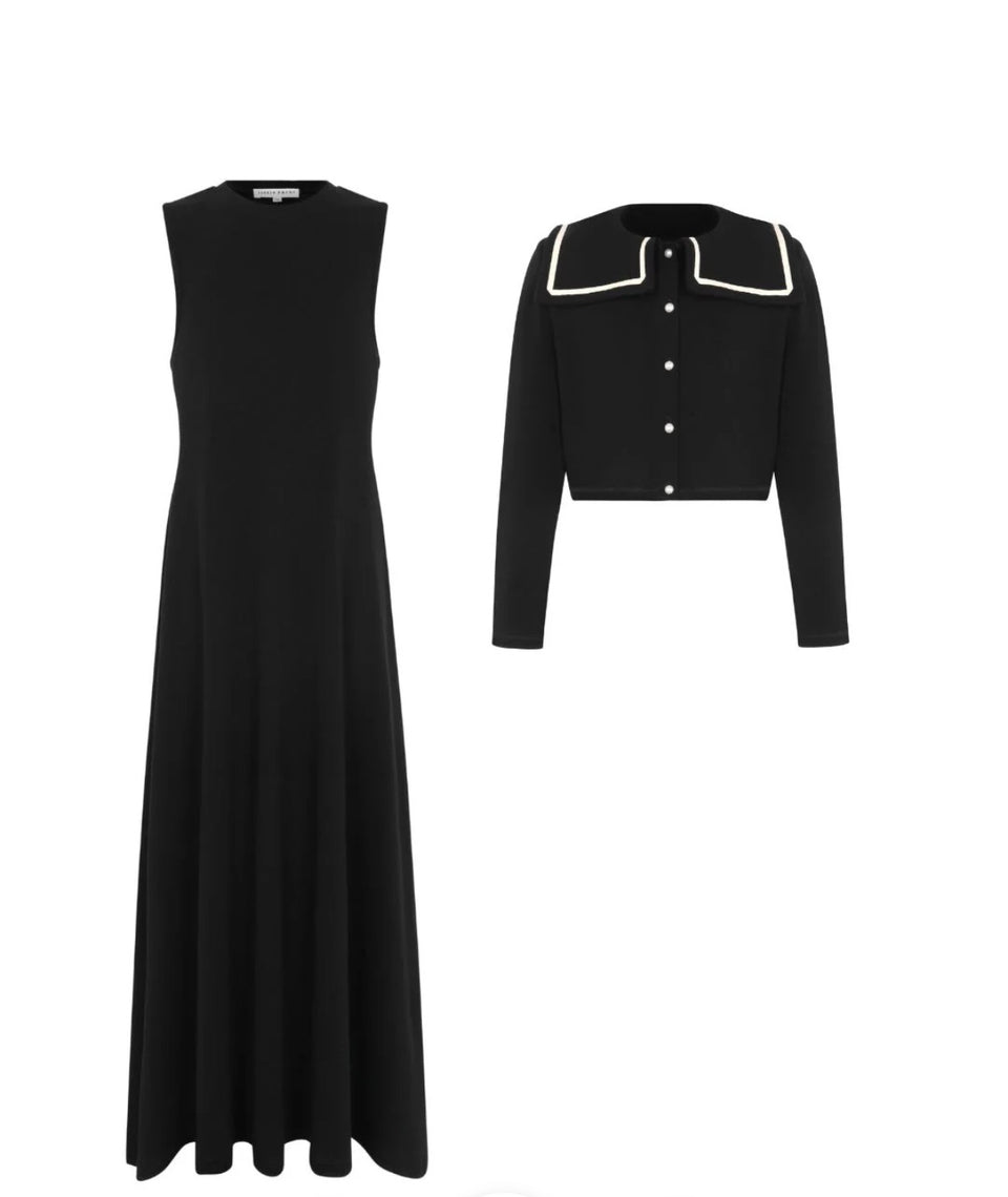 Little Parni Black Embroidered Collar Teen Maxi Dress