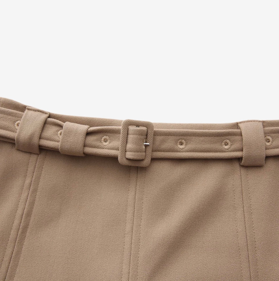 Mocha Mica Wool Midi Skirt