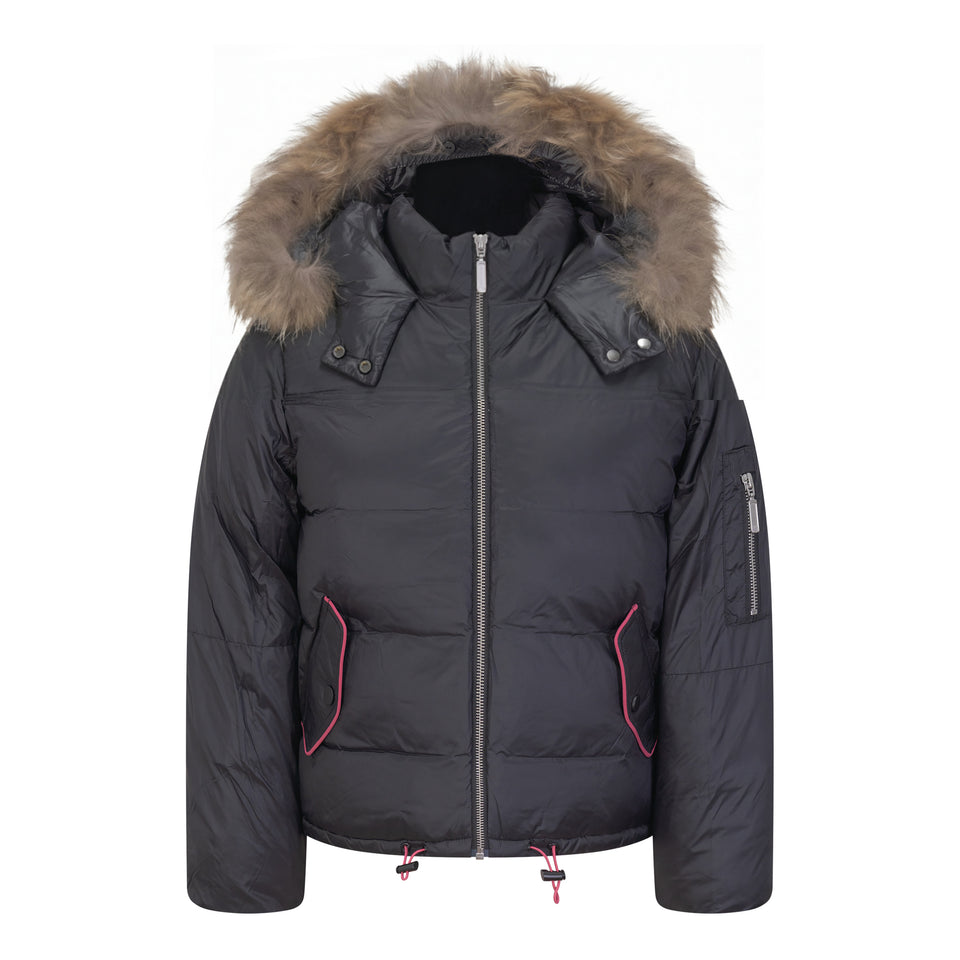 Mantel Black/Fuchsia Gathered Contrast Piping Winter Jacket