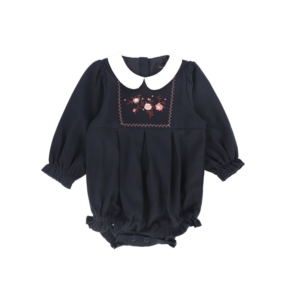 Bamboo Navy Wool Embroidered Romper