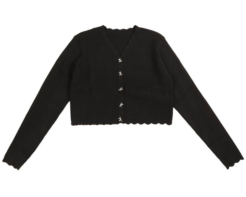 Hev Black Bow Buttons Scalloped Cardigan