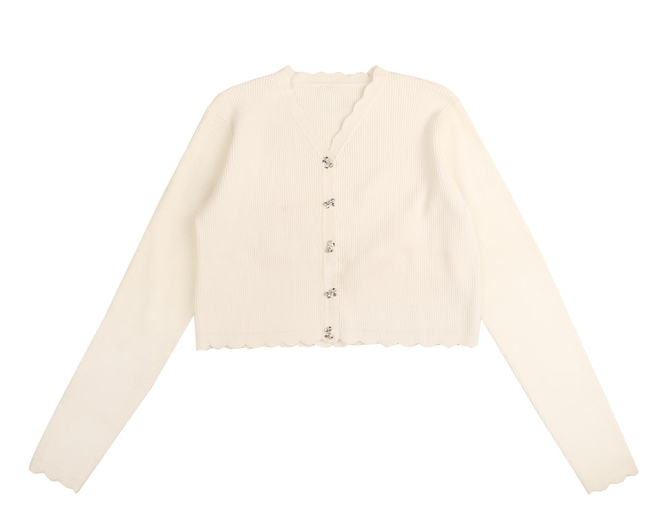Hev Ivory Bow Buttons Scalloped Cardigan