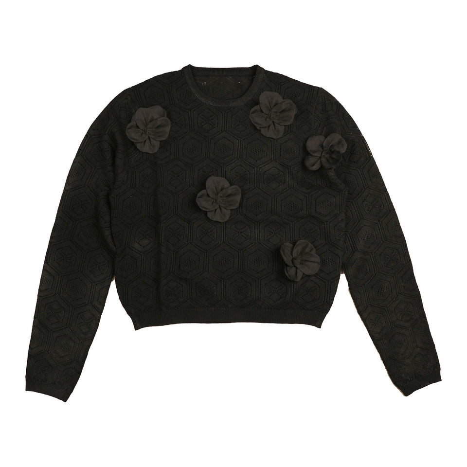 Hev Black Floral Knit Sweater