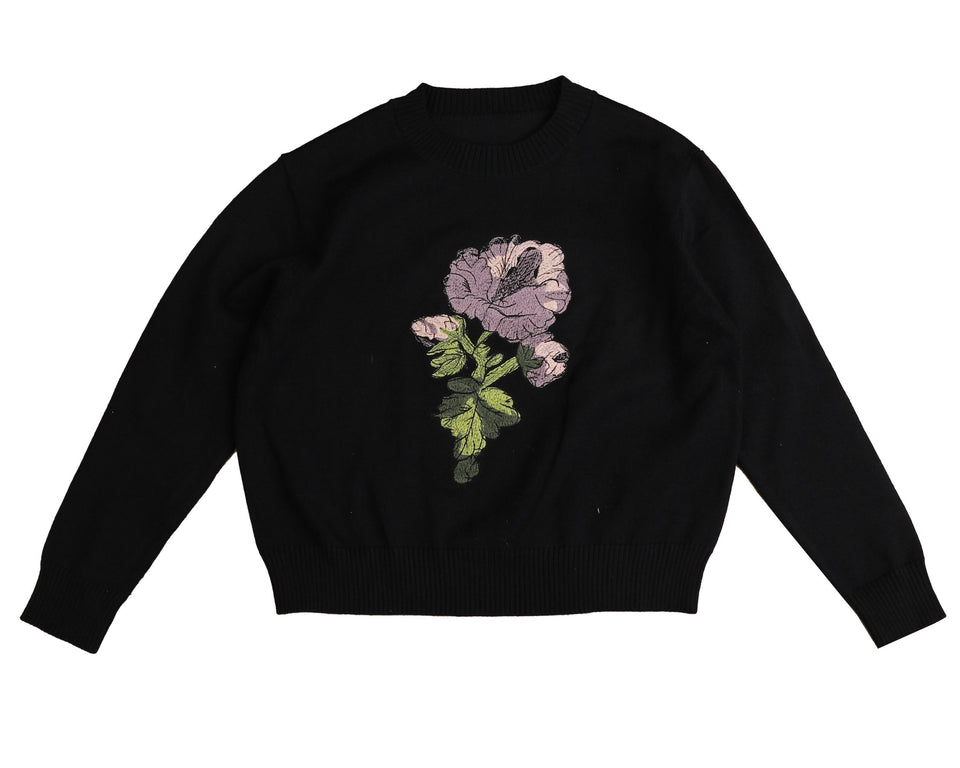 Hev Black Marled Rose Scribble Embroidery Knit