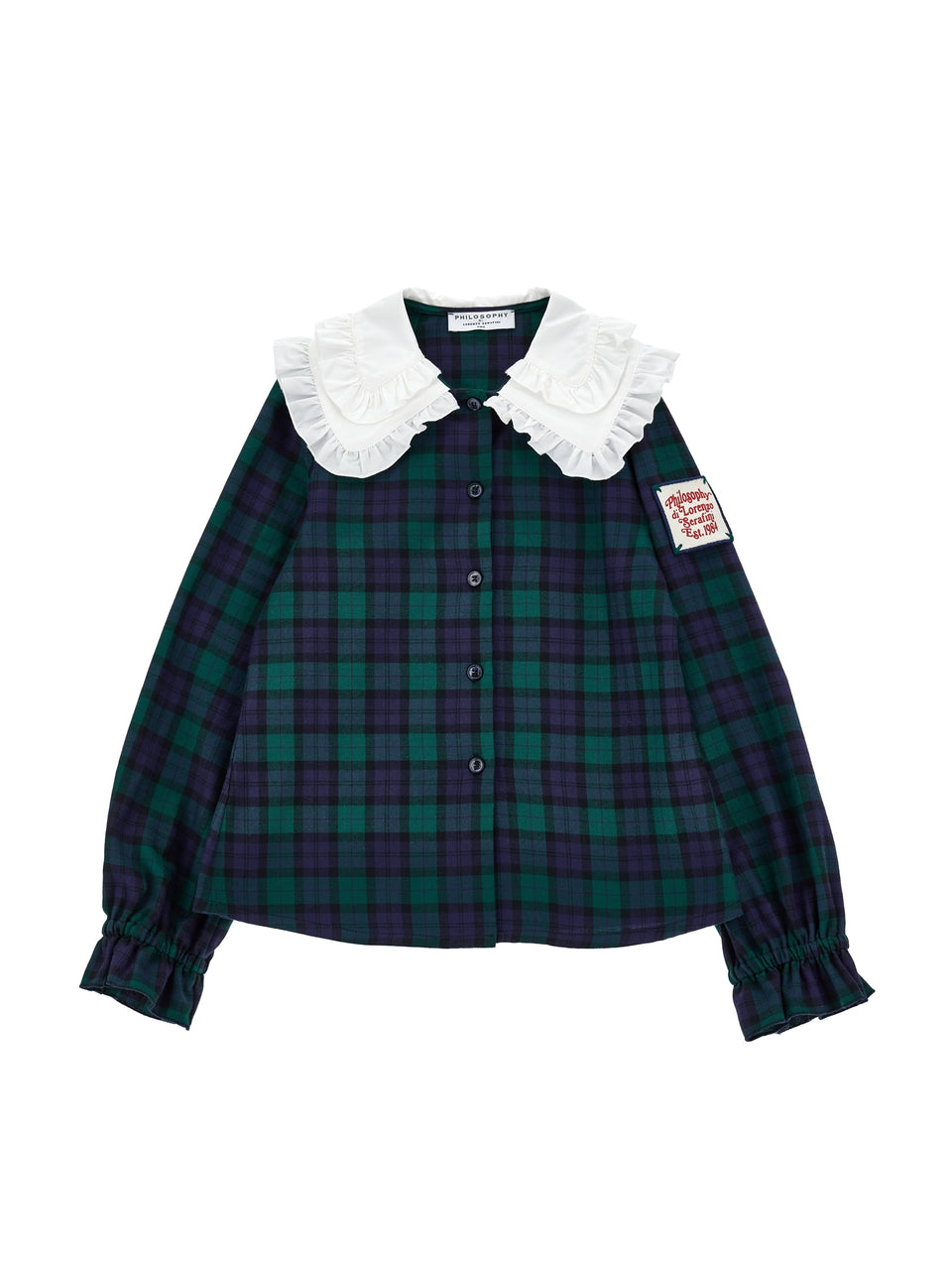 Philosophy Green LS Check Blouse w/ Collar