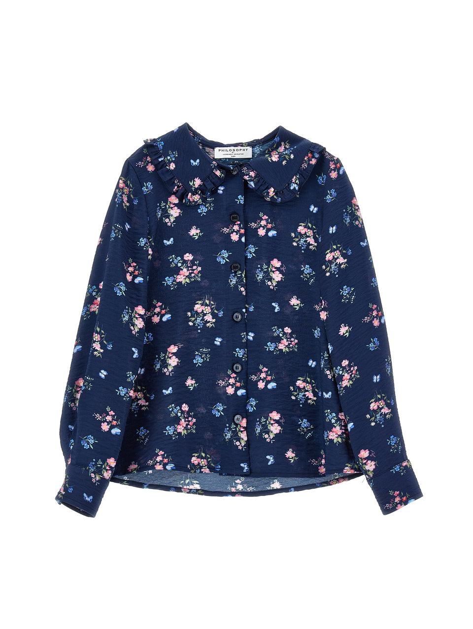 Philosophy Blue Navy Floral Print Button Up Blouse