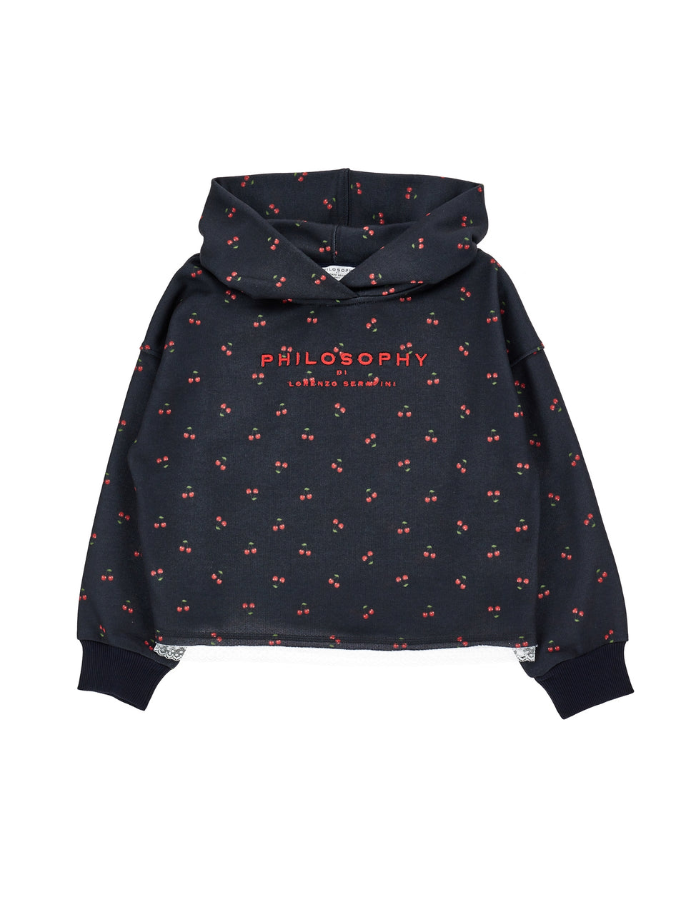 Philosophy Black Long Sleeve All Over Cherry Print Hoodie