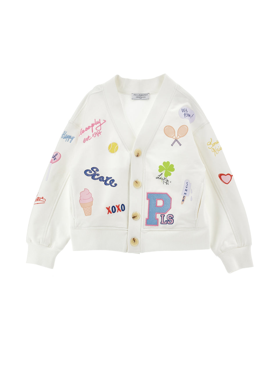 Philosophy White French Terry Allover Graphic Cardigan
