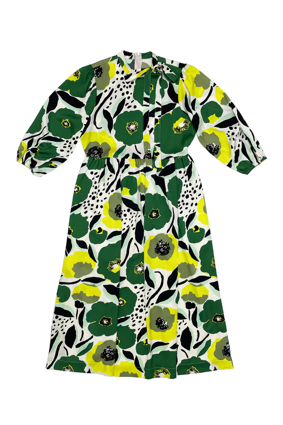 Zaikamoya Maggie Dress in Yellow Green Flowers