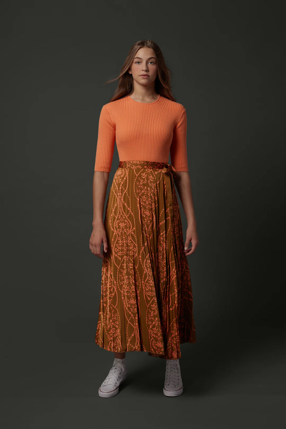 Zaikamoya Nancy Skirt in Cognac Orange Print