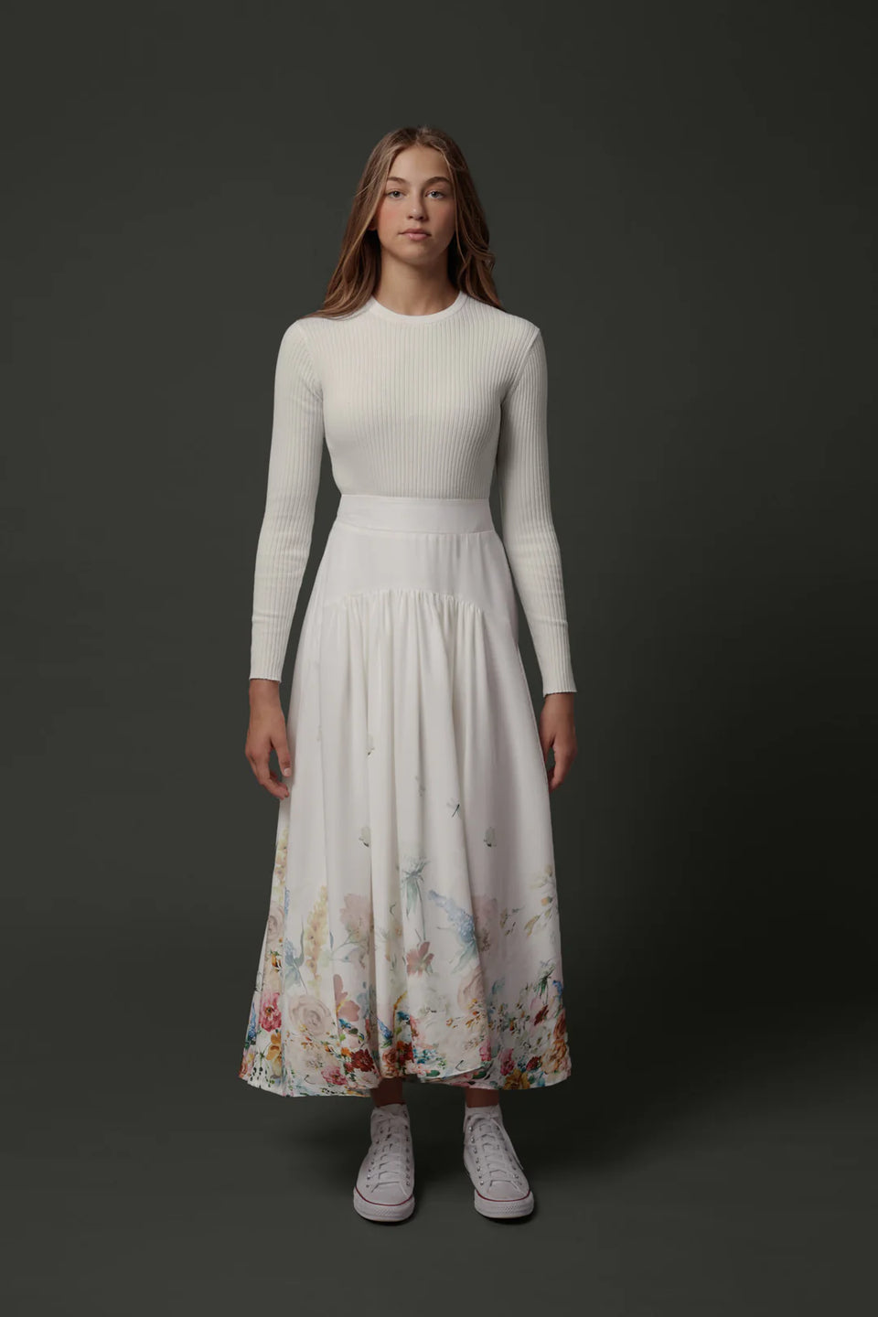 Zaikamoya Gretchen Skirt Flowers on Ivory