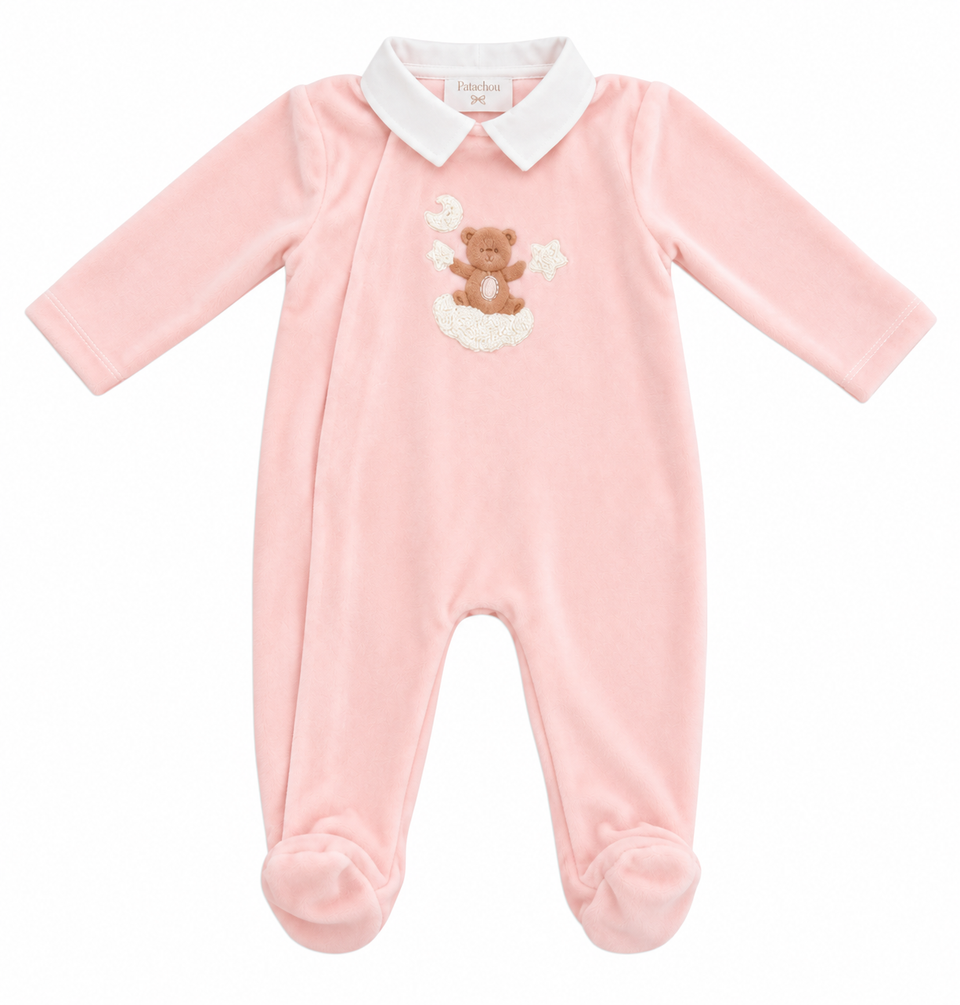 Patachou Sweet Pink Front Teddy Bear Print Footie