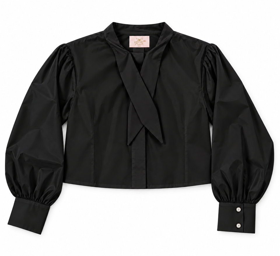 Little Tempest Black Teens Taffeta Tie Cropped Shirt
