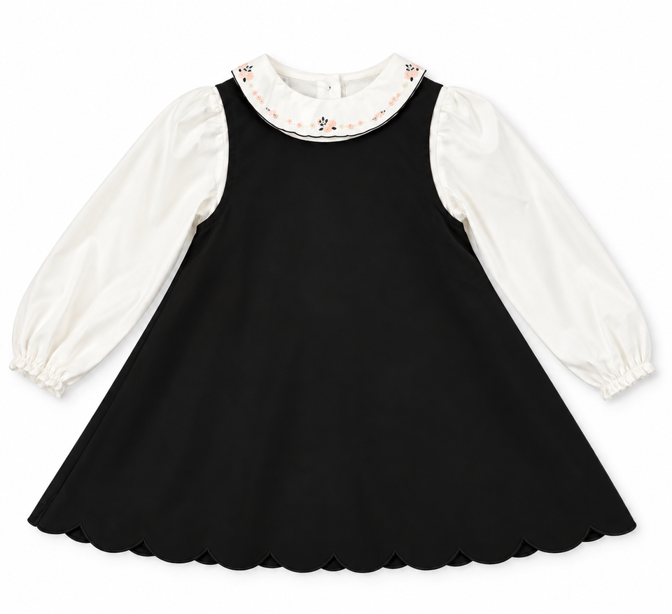 Little Tempest Black Taffeta Scallop Hem Jumper Set