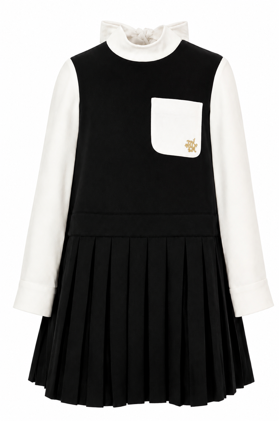 Mimisol Black & White Pleated Twill Dress